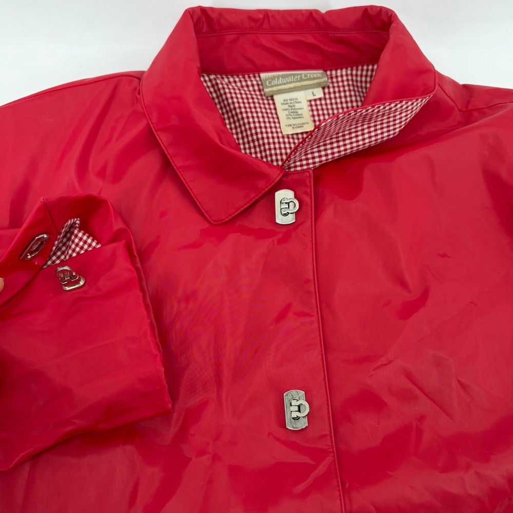 Coldwater Creek Red Rain Jacket Gingham Lined Toggle Closure Womens Large